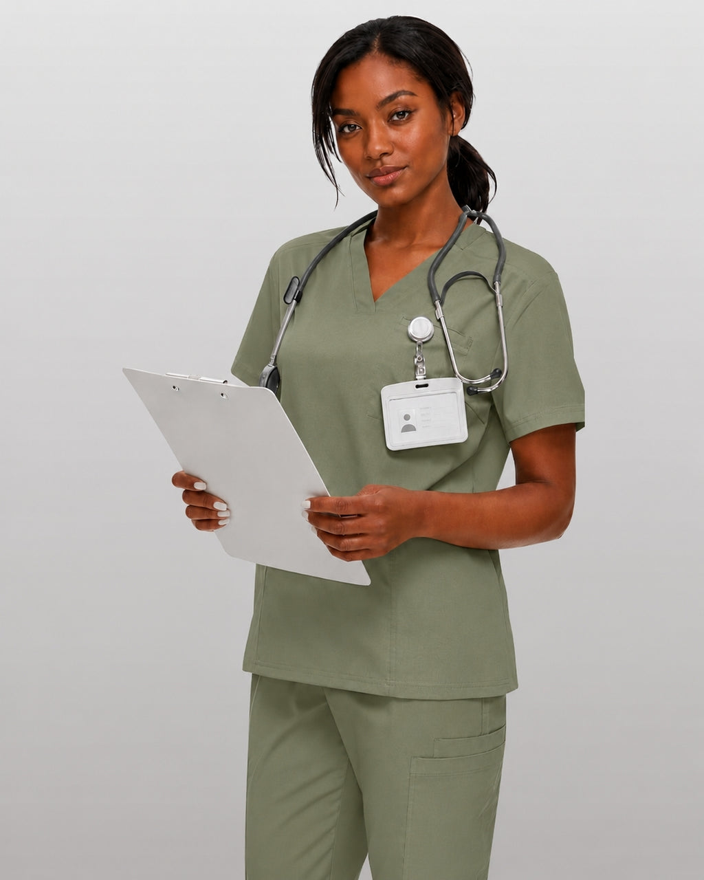Women's Premium Comfort V-Neck Scrubs Set – Stretch Top & Cargo Pocket Jogger Pants, 10 Colors