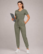 Women's Premium Comfort V-Neck Scrubs Set – Stretch Top & Cargo Pocket Jogger Pants, 10 Colors