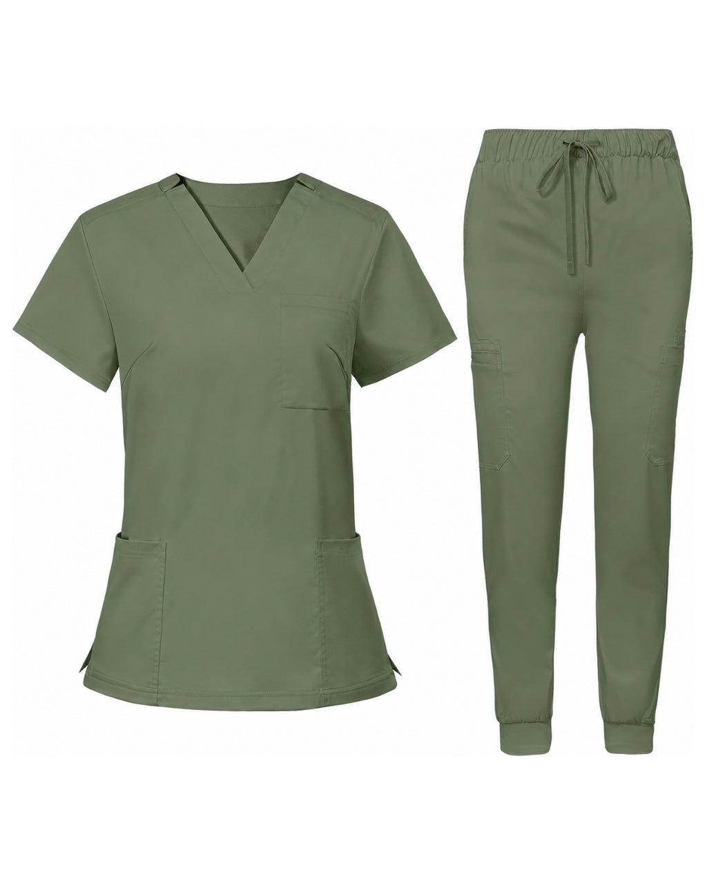Women's Premium Comfort V-Neck Scrubs Set – Stretch Top & Cargo Pocket Jogger Pants, 10 Colors
