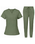 Women's Premium Comfort V-Neck Scrubs Set – Stretch Top & Cargo Pocket Jogger Pants, 10 Colors