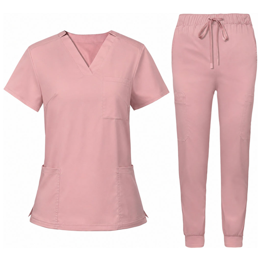 Women's Premium Comfort V-Neck Scrubs Set – Stretch Top & Cargo Pocket Jogger Pants, 10 Colors