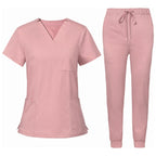 Women's Premium Comfort V-Neck Scrubs Set – Stretch Top & Cargo Pocket Jogger Pants, 10 Colors