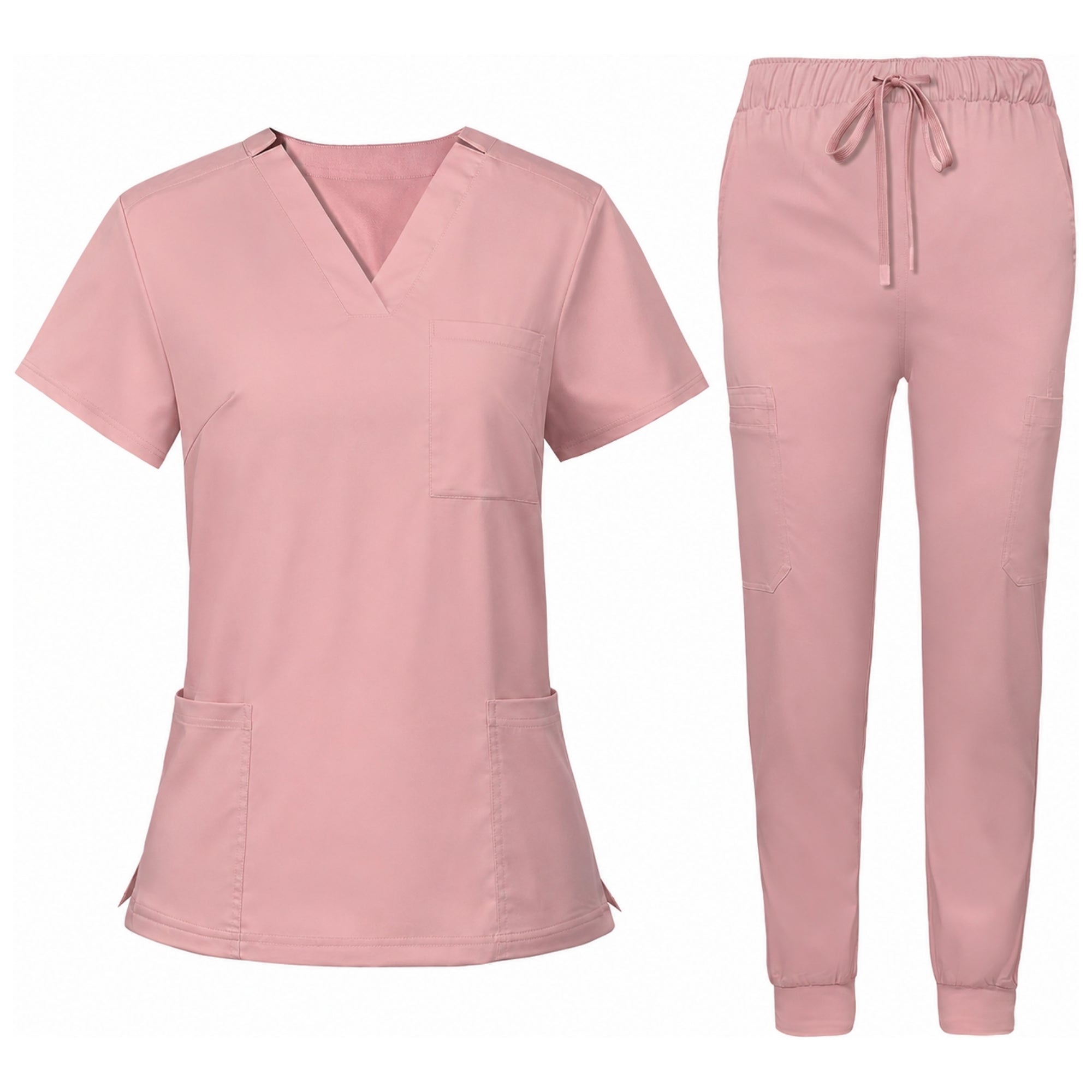 Women's Premium Comfort V-Neck Scrubs Set – Stretch Top & Cargo Pocket Jogger Pants, 10 Colors