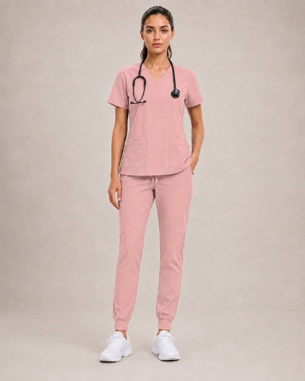 Women's Premium Comfort V-Neck Scrubs Set – Stretch Top & Cargo Pocket Jogger Pants, 10 Colors