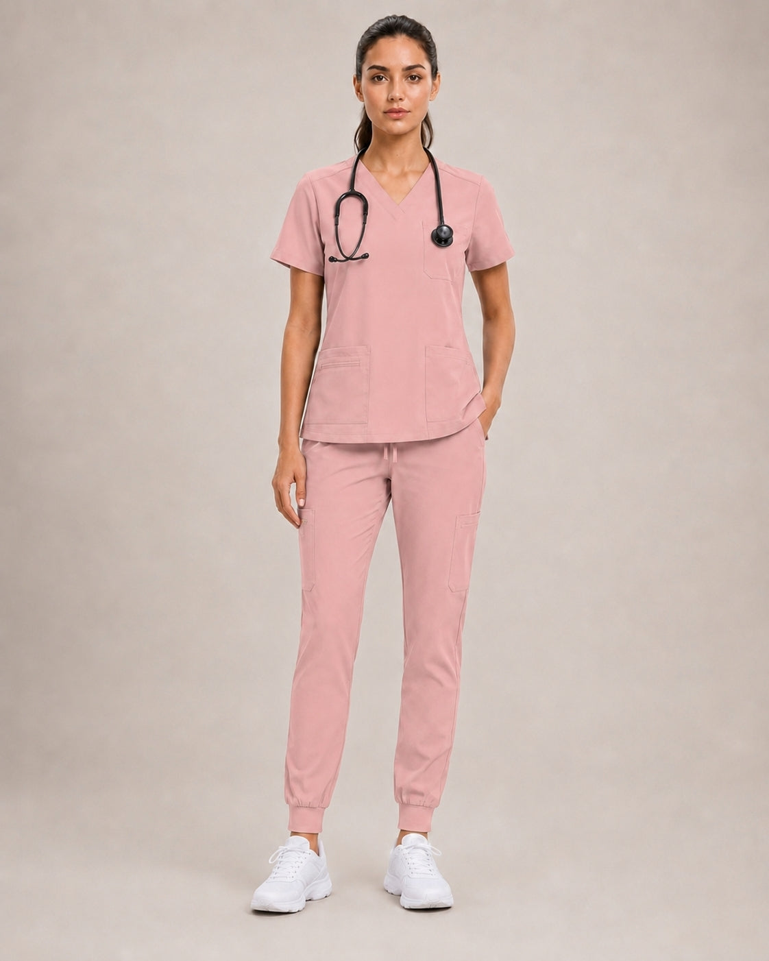 Women's Premium Comfort V-Neck Scrubs Set – Stretch Top & Cargo Pocket Jogger Pants, 10 Colors