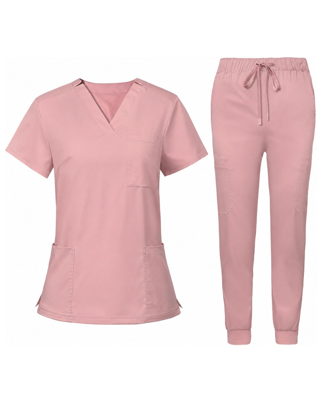 Women's Premium Comfort V-Neck Scrubs Set – Stretch Top & Cargo Pocket Jogger Pants, 10 Colors
